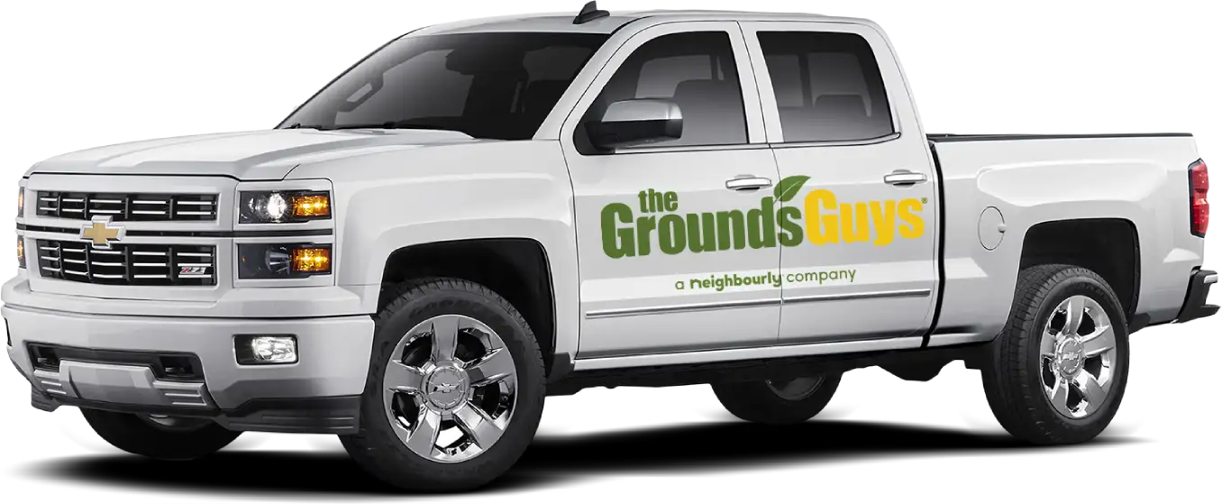 The Grounds Guys service truck with logo on the side.