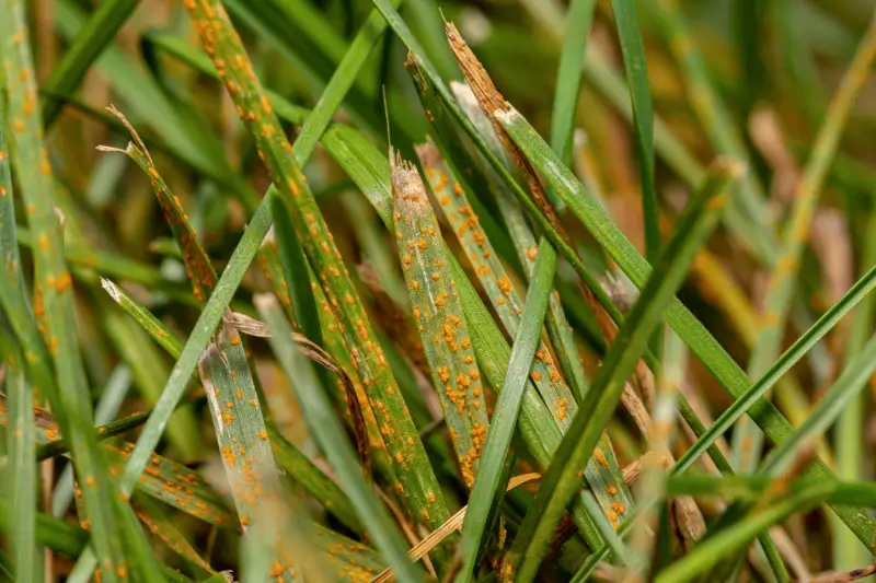 Blades of grass with lawn rust