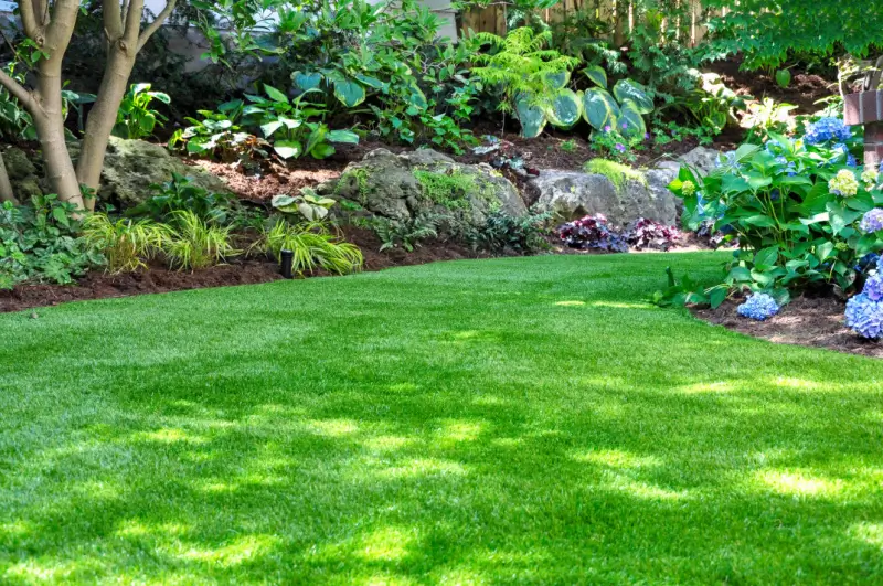 Landscape with mulch in plant beds