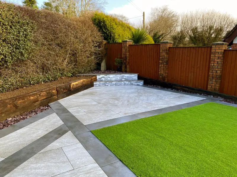 Artificial grass in residential backyard